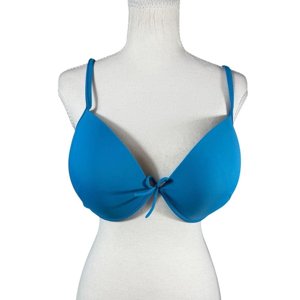 Victoria's Secret Swim Bikini Top Womens 38D Blue Push Up Tie Front Swimwear NWT - Picture 4 of 10